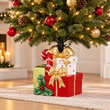 Stacked Gift Box Decorative Christmas Tree Stand Base (34 × 26 × 45 cm) – Novelty Wrapped Present Tree Holder | Indoor Festive Holiday Decor