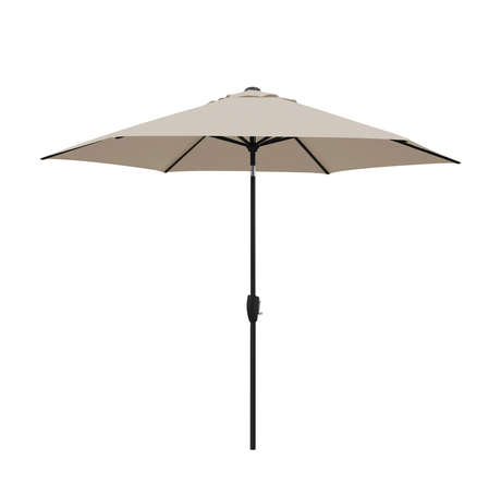 Kettler 2.5m stone canopy parasol with wind-up mechanism, auto tilt, and night cover, ideal for outdoor shading.