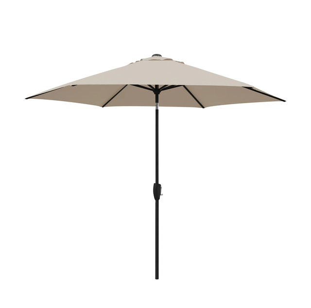 Kettler 2.5m stone canopy parasol with wind-up mechanism, auto tilt, and night cover, ideal for outdoor shading.