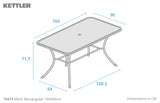 Kettler 6-Seater Rectangular Mesh Top Table, Iron Grey 160x90cm