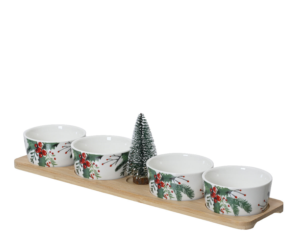 Porcelain Flower Pattern with Tree Tapas Set 4pcs by Kaemingk