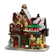 Lemax Chocolate Dip Fondue illuminated building with festive holiday design and 4.5V 100mA adaptor for Christmas village display