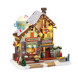 Lemax The Cocoa Shanty illuminated building from Christmas village series, featuring a cozy cocoa shop decorated for the holidays