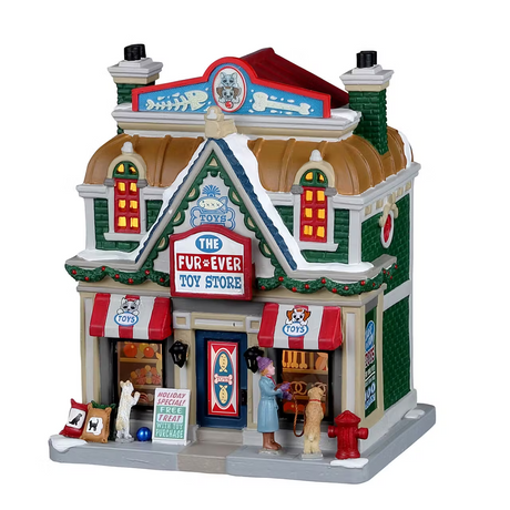 The Fur-Ever Toy Store Incl. Adaptor 100 Ma (White) Lemax Christmas Village Illuminated Building - Mill Race Garden Centre