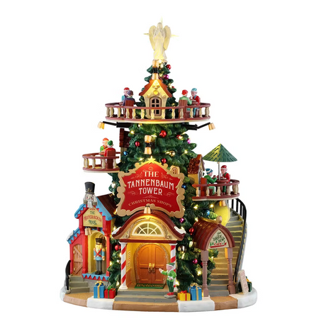The Tannenbaum Tower Christmas Shops B/O (4.5V) Lemax Christmas Village Illuminated Building - Mill Race Garden Centre