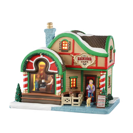 The Reindeer Cafe Incl. Adaptor 100 Ma (White) Lemax Christmas Village Illuminated Building - Mill Race Garden Centre
