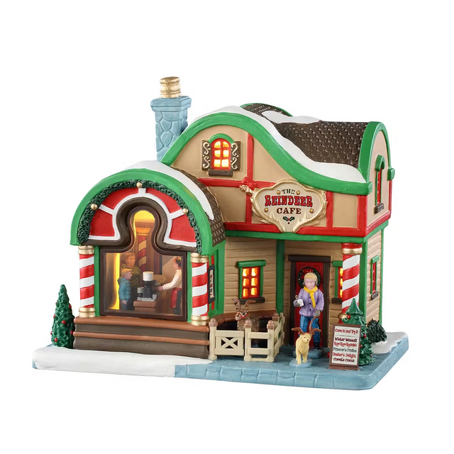 The Reindeer Cafe Incl. Adaptor 100 Ma (White) Lemax Christmas Village Illuminated Building - Mill Race Garden Centre