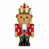 TimStor Christmas Nutcracker Bear Polyresin Tree Hanging Ornament (9 cm) – Royal Bear King in Red Military Jacket with Gold Jewel Crown