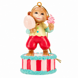 TimStor Pastel Circus Monkey Polyresin Tree Hanging Ornament (9.5 cm) – Cheerful Monkey in Yellow & Mint Top Holding Pink Candyfloss & Ice Cream Cone