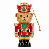 TimStor Royal Nutcracker Bear Polyresin Tree Hanging Ornament (9 cm) – Royal Bear in Red Military Jacket with Green Cravat & Blue Jewel Crown