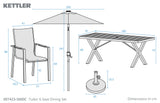 Kettler Tudor 6-seat metal dining set with 180x90cm table, parasol, and base for outdoor patio dining.