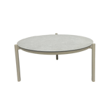 4 Seasons Outdoor Olivia lounge set with Vic coffee table and footstool, metal furniture in latte finish, outdoor patio seating.