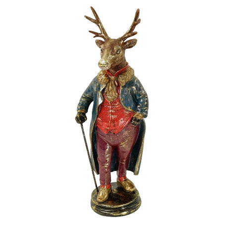 Gold and red WERNS Deer Gentleman ornament with walking stick, decorative indoor ornament from Werner Vob.