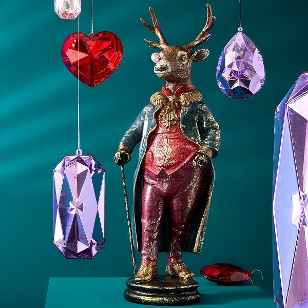 Gold and red WERNS® Deer Gentleman ornament with walking stick, decorative indoor ornament by Werner Vob.