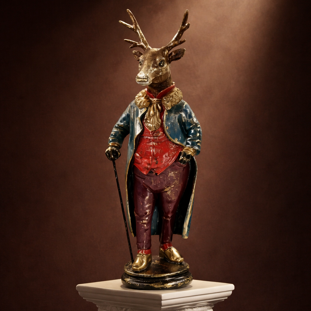 Gold and red WERNS® Deer Gentleman ornament with walking stick, decorative indoor holiday ornament by Werner Vob