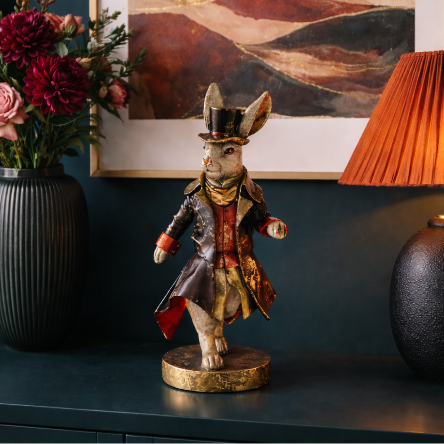 Werner Vob WERNS® rabbit sculpture “Maitre d’ ”, 33cm luxury German designer hare figurine, indoor home ornament.