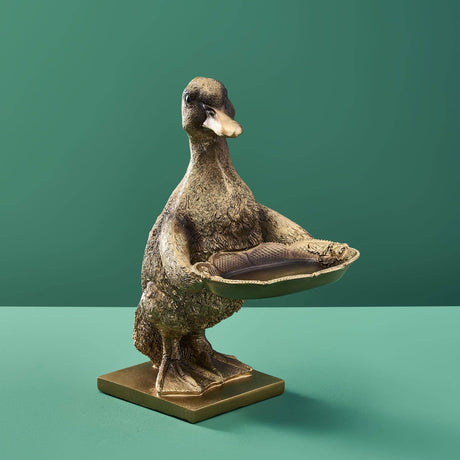 Gold duck-shaped card holder ornament by WERNS® Werner Vob, decorative indoor duck ornament for home decor.