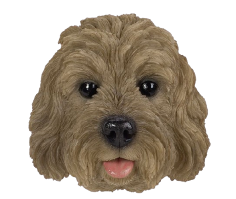 Brown Cockapoo resin magnet ornament by Vivid Arts, featuring a detailed and colorful dog design for home or outdoor decor.