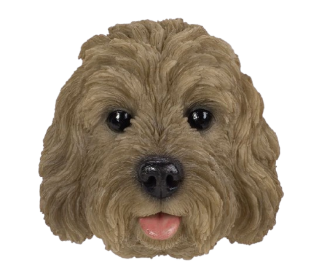 Brown Cockapoo resin magnet ornament by Vivid Arts, featuring a detailed and colorful dog design for home or outdoor decor.