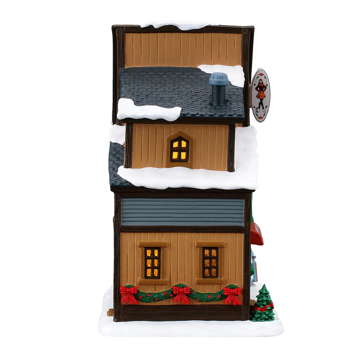 Lemax Winter Skate Shop illuminated building from Wally's Winter Skate Shop Christmas Village display.