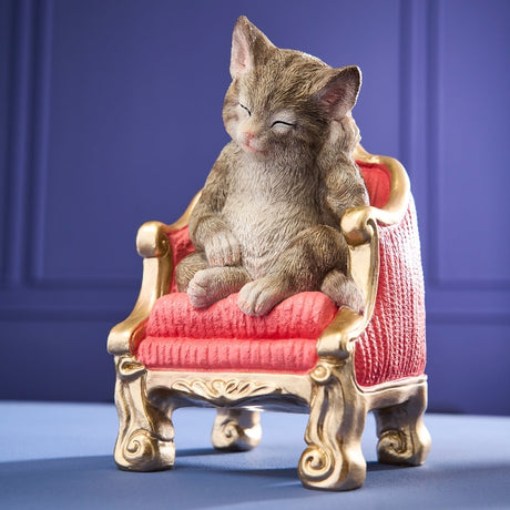 Werner Voß luxury German designer cat ornament, 20cm, depicts a snoozing kitten on an armchair, perfect for home decor.