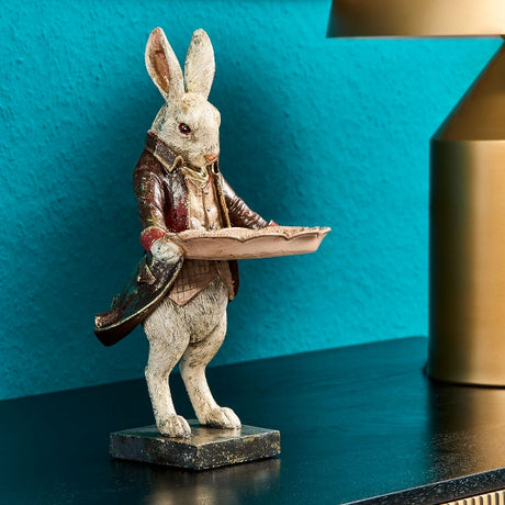 Werner Voß Bordeaux rabbit card holder ornament with tray, 32cm, luxury German designer hare decor for home interior.