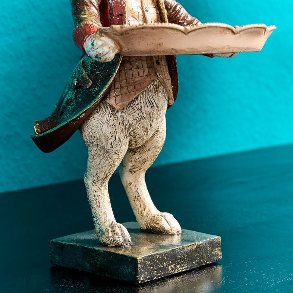 Werner Voß Bordeaux rabbit card holder ornament with tray, 32cm, luxury German designer hare decor for home interior.