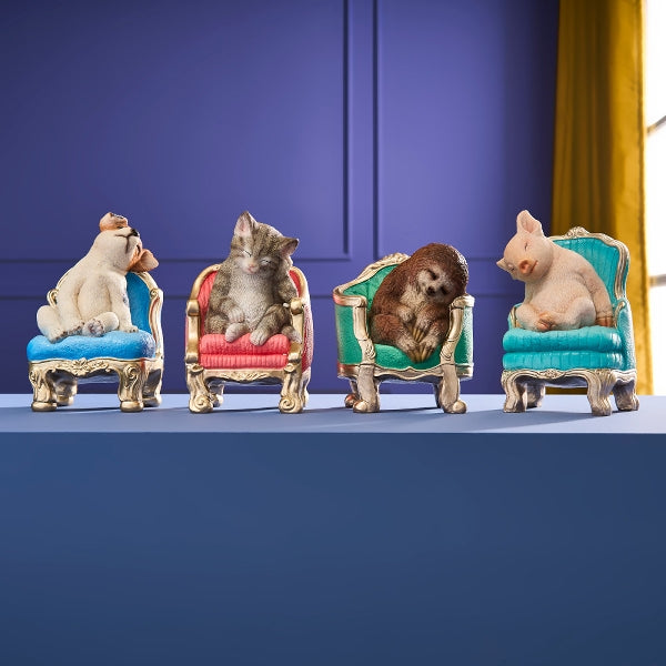 Werner Voß luxury German cat figurine, 20cm, snoozing cat on armchair ornament, detailed indoor decorative kitten sculpture