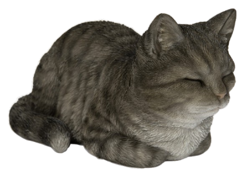 Real Life Dreaming Tabby Cat ornament by Vivid Arts, detailed resin figurine showcasing a lifelike tabby cat in a natural pose.