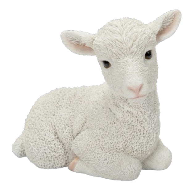 Real Life Sitting Lamb ornament by Vivid Arts, a detailed resin figure of a lamb sitting with realistic features.