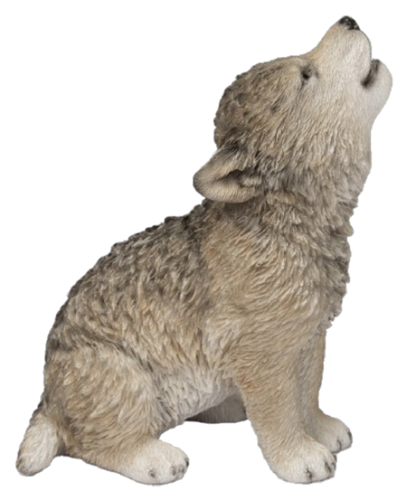 Vivid Arts resin ornament of a howling wolf cub, outdoor decorative figure, realistic details, 15cm tall.