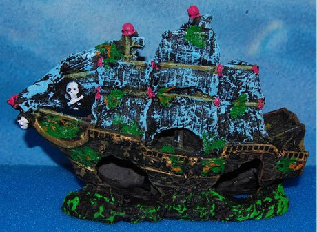 Ship With Sails Aquarium Resin Ornament 22cm - Mill Race Garden Centre