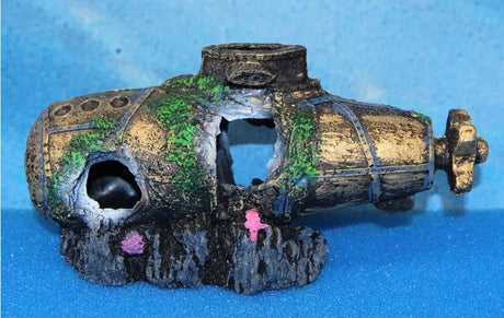 Small Submarine Wreck Aquarium Resin Ornament 20cm - Mill Race Garden Centre