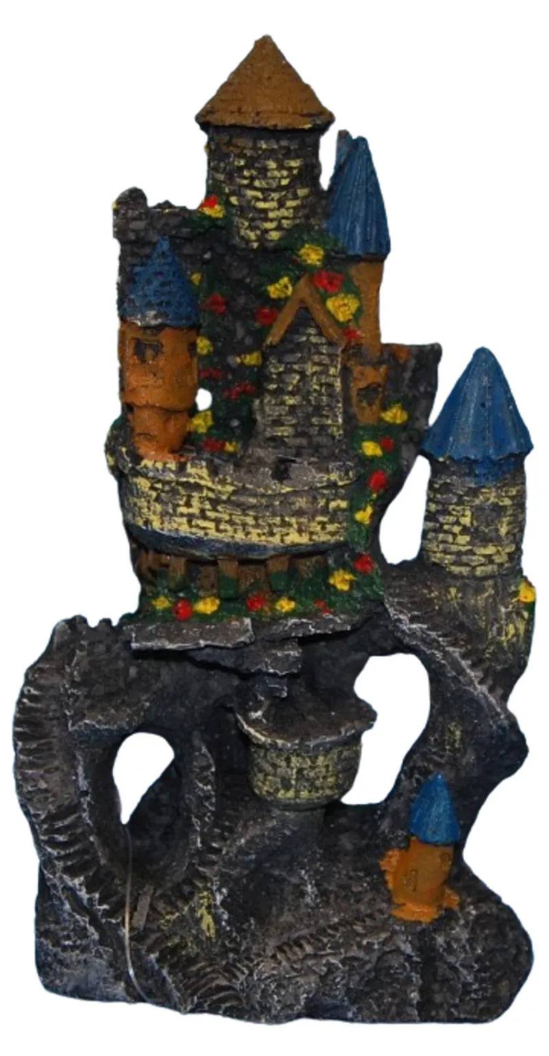 Tower On Rocks Aquarium Resin Ornament 20cm - Mill Race Garden Centre