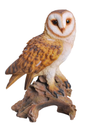 Realistic resin barn owl ornament by Vivid Arts, detailed bird sculpture with natural colors and textured feathers.