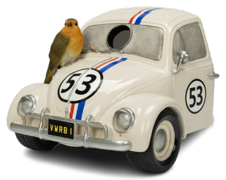 Resin Robin Birdhouse ornament featuring a classic beetle design by Vivid Arts, detailed and decorative birdhouse for garden decor