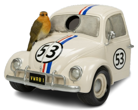 Resin Robin Birdhouse ornament featuring a classic beetle design by Vivid Arts, suitable for outdoor garden decor.