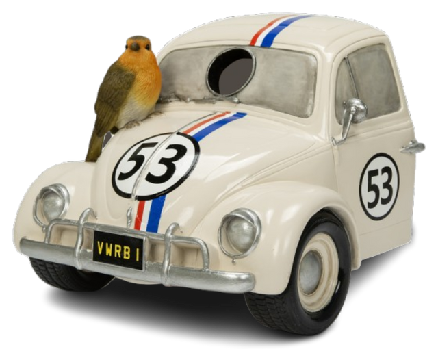 Resin Robin Birdhouse ornament featuring a classic beetle design by Vivid Arts, detailed and decorative birdhouse for garden decor