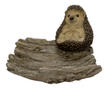 Vivid Arts resin ornament of a hedgehog sitting on driftwood, suitable for outdoor garden decor.