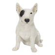 Vivid Arts black and white bull terrier resin ornament for outdoor decor, realistic dog sculpture for garden or patio.