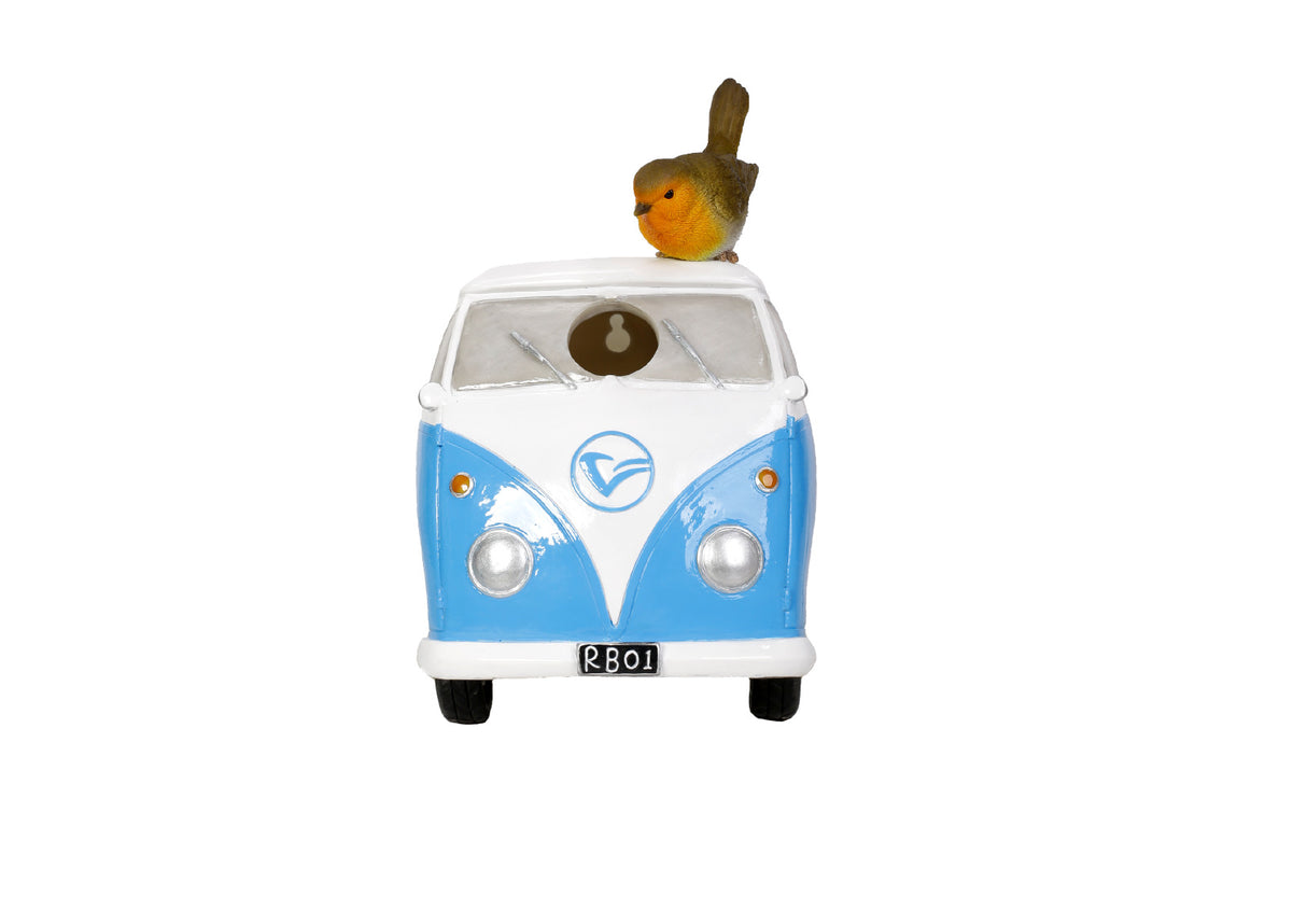 Blue Campervan and Robin Garden Birdhouse by Vivid Arts - Mill Race Garden Centre