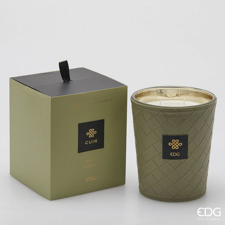 EDG Enzo De Gasperi Italian leather scented candle in olive flower fragrance, 360g, in elegant gift box.