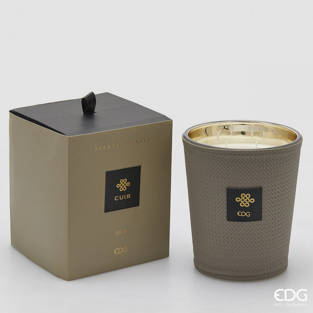 EDG Enzo De Gasperi Italian leather candle with oud scent, 360g luxury scented candle in a gift box, perfect for home ambiance.