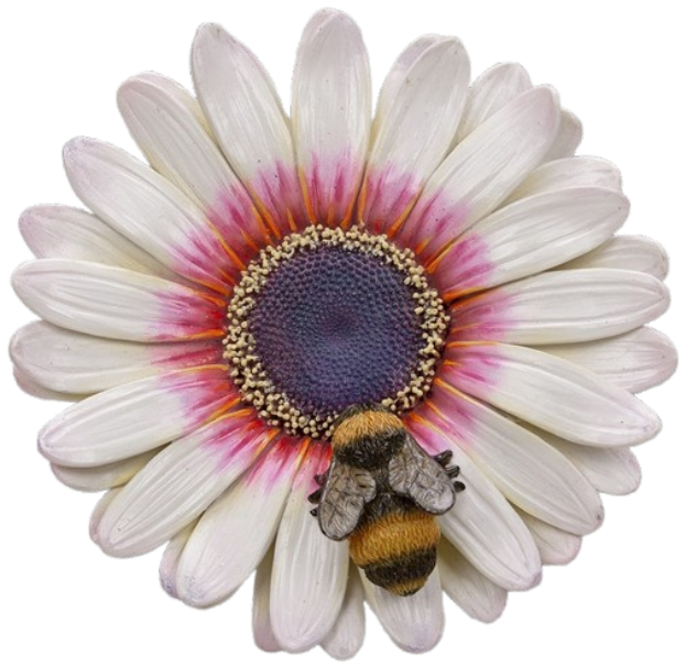 Large hanging Zulu Daisy with bee wall ornament, a detailed resin Vivid Arts decoration featuring a vibrant flower and bee design.