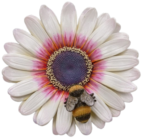 Large hanging Zulu Daisy with bee wall ornament, a detailed resin Vivid Arts decoration featuring a vibrant flower and bee design.