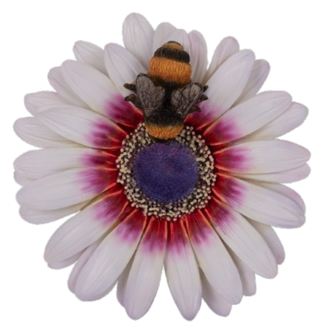 White daisy with bee wall hanging ornament made of resin by Vivid Arts, outdoor garden decoration featuring a cheerful bee and flower design.