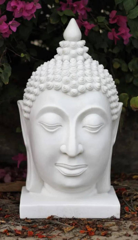 Thai Buddha Head M White - Mill Race Garden Centre