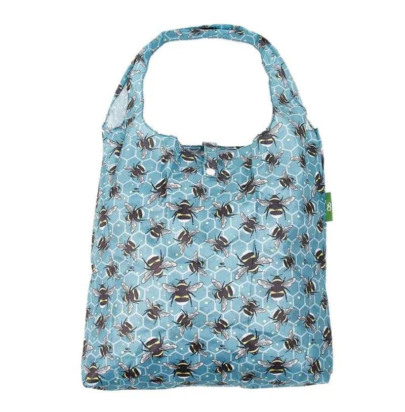 Eco Chic Bumble Bees Lightweight Blue Foldable Reusable Shopping Bag - Mill Race Garden Centre