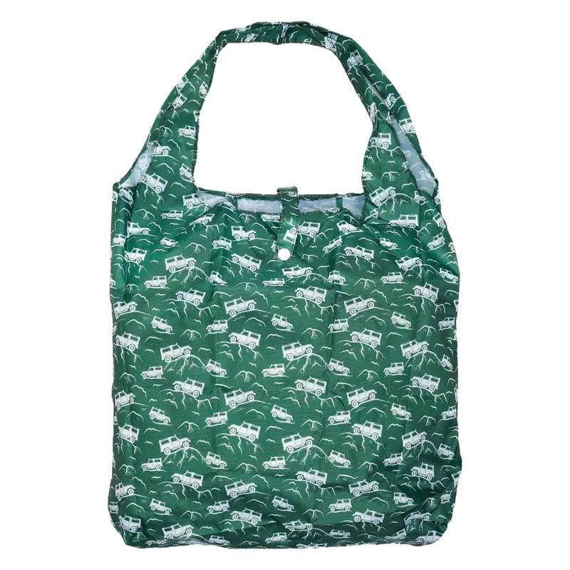 Eco Chic Green Lightweight Foldable Reusable Shopping Bag Land Rovers - Mill Race Garden Centre