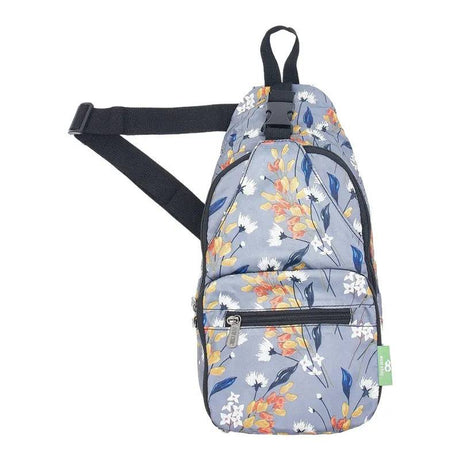 Eco Chic Grey Lightweight Foldable Crossbody Bag Flowers - Mill Race Garden Centre